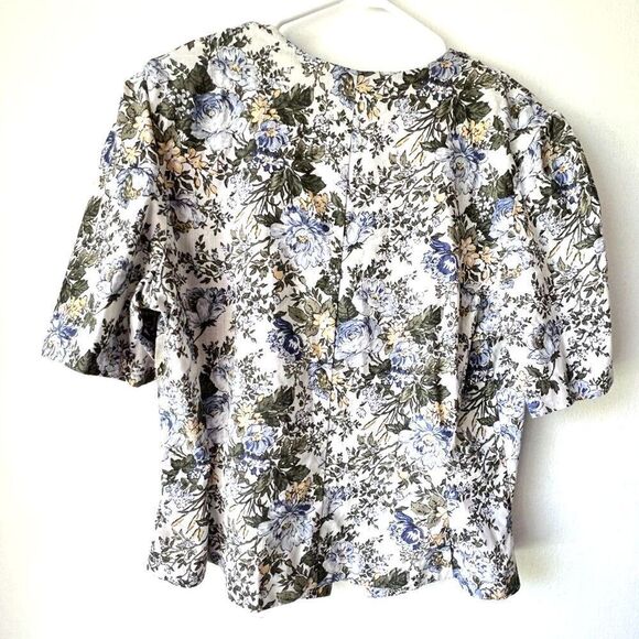 Womens  Vintage blouse button romantic chic floral short sleeve blue plus 16. - Picture 9 of 11